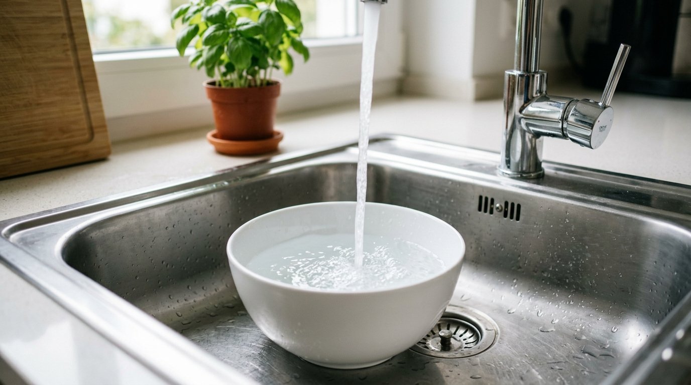 entdecken Sie, wie eine einfache Schüssel im Spülbecken über 7000 Liter Wasser pro Monat spart und Ihre Wasserrechnung deutlich senkt