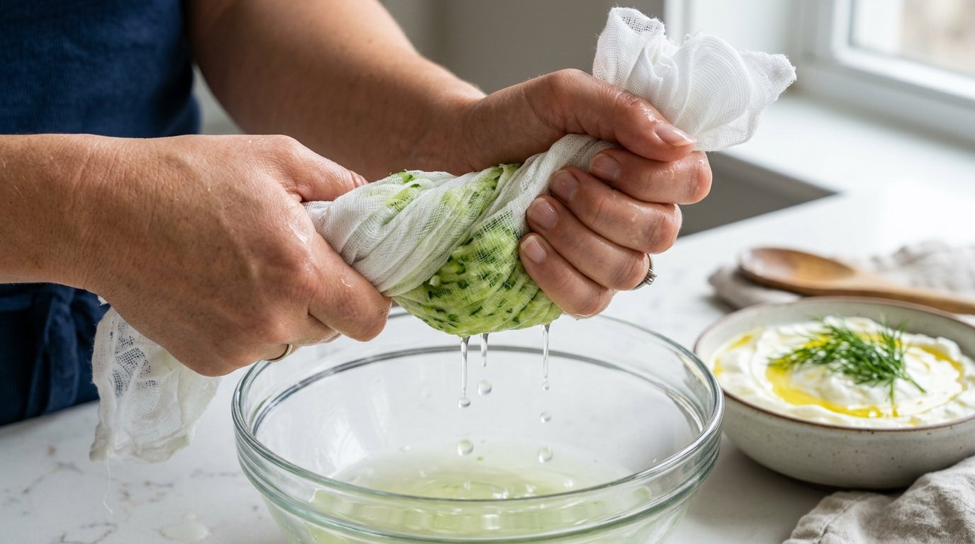 entdecken Sie das einfache Geheimnis für cremiges Tzatziki: Mit der richtigen Gurkenvorbereitung gelingt Ihnen der perfekte Dip für jeden Aperitif