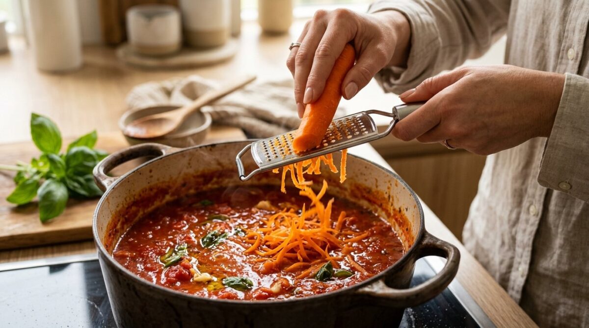 entdecken Sie das Geheimnis einer perfekten Tomatensauce: Vergessen Sie Zucker und erfahren Sie, welches Gemüse die Säure natürlich ausgleicht